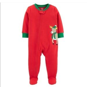 Carters reindeer theme one piece full zip Microfleece pajamas 18M